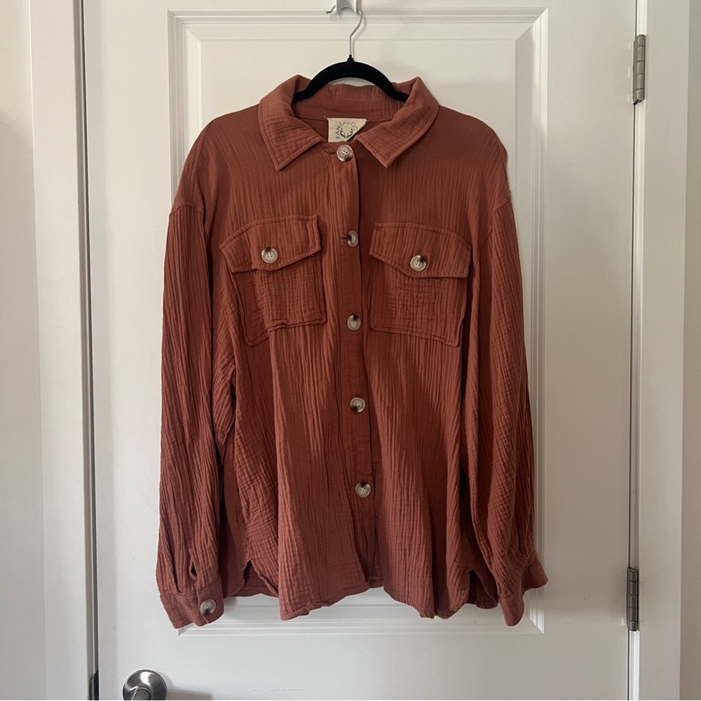 Fantastic Fawn Terracotta Cotton Muslin Button-Down Over-shirt